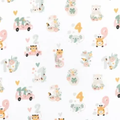 Tissu cretonne coton Babylove motifs voitures, animaux et chiffres - oeko tex