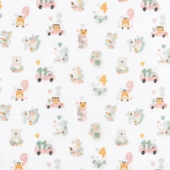 Tissu cretonne coton Babylove motifs voitures, animaux et chiffres - oeko tex
