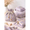 Tissu cretonne coton Barbara petites fleurs violettes et camel fond écru