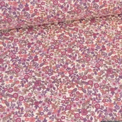 Tissu cretonne coton Barbara petites fleurs violettes fond écru