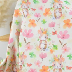 Tissu cretonne coton Bellis motif lapins et fleursfond écru -OEKO TEX