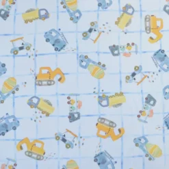 Tissu cretonne coton Cammy motif camions de chantier fond bleu