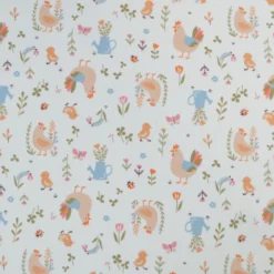 Tissu cretonne coton Cocotte motif poules et fleurs fond écru - OEKO TEX