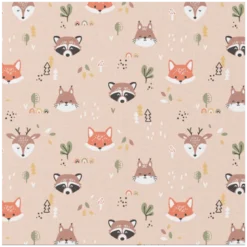Tissu cretonne coton Doudapi motif animaux fond lin -OEKO TEX