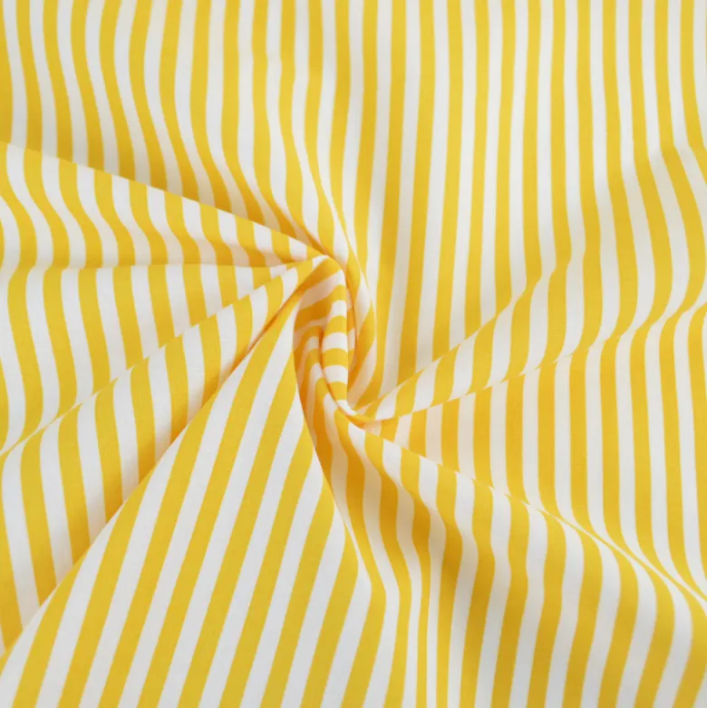 Tissu cretonne coton Edouard à rayures Jaunes fond blanc - OEKO TEX
