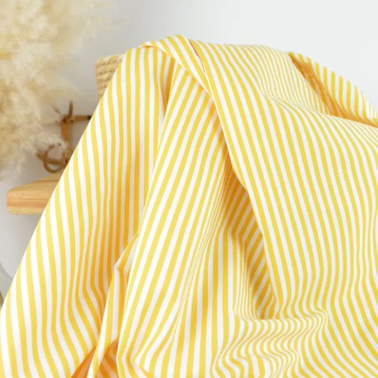 Tissu cretonne coton Edouard à rayures Jaunes fond blanc - OEKO TEX