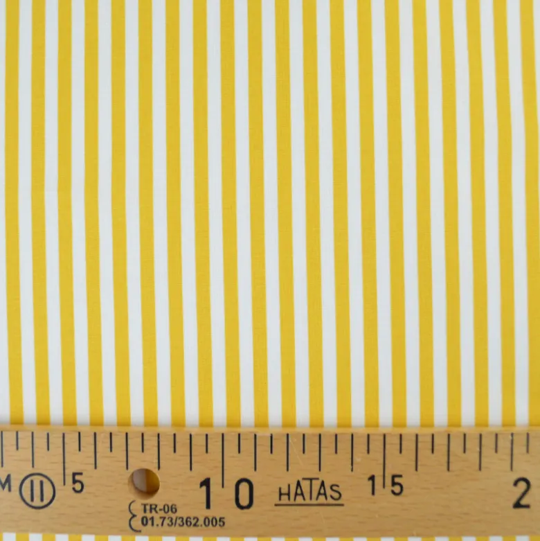 Tissu cretonne coton Edouard à rayures Jaunes fond blanc - OEKO TEX