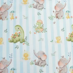 Tissu cretonne coton Ellie motif dinosaures et éléphants -OEKO TEX