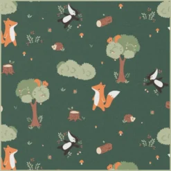 Tissu cretonne coton Guy motif animaux fond vert -OEKO TEX