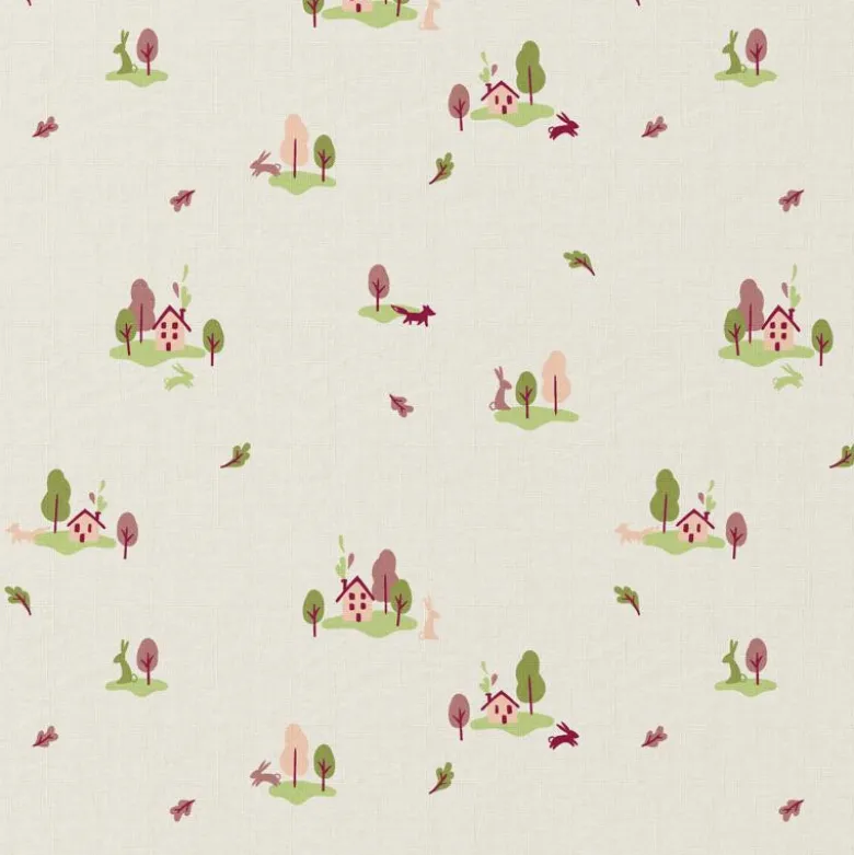 Tissu cretonne coton Houze motif petites maisons fond écru - OEKO TEX