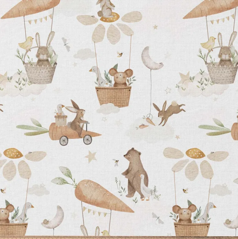 Tissu cretonne coton Karott motif lapins, oies et ours -OEKO TEX