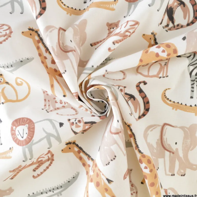 Tissu cretonne coton Kassem motif animaux de la savane -OEKO TEX
