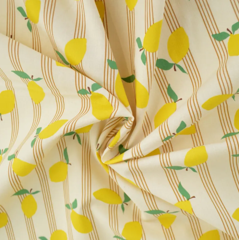 Tissu cretonne coton Lime motif citrons fond écru - OEKO TEX