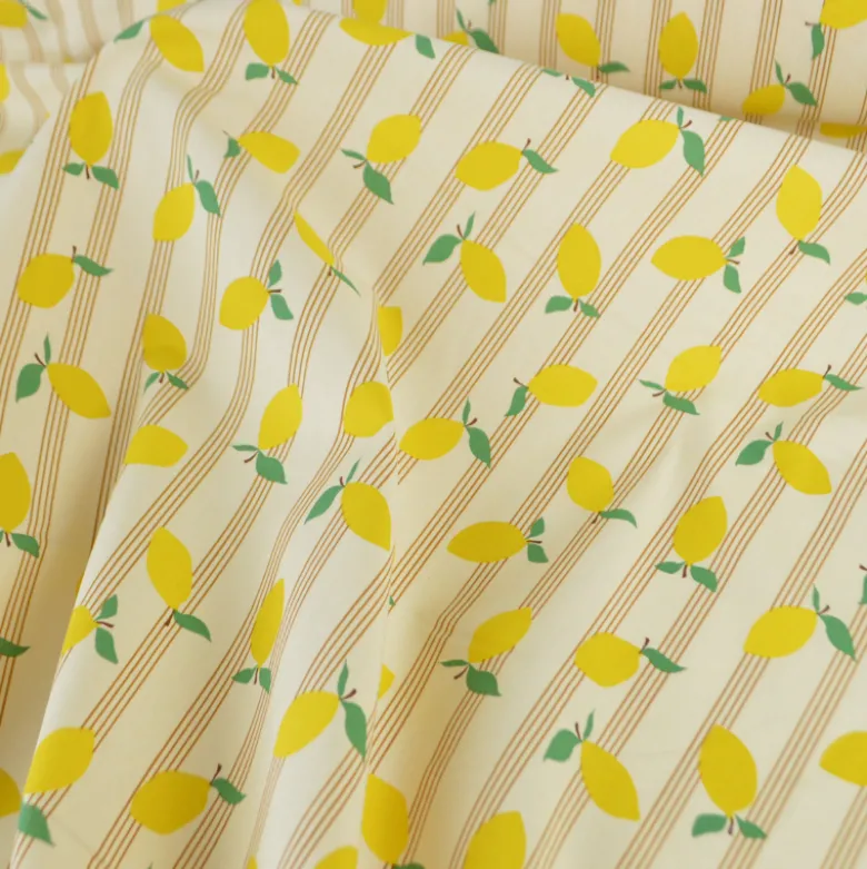 Tissu cretonne coton Lime motif citrons fond écru - OEKO TEX