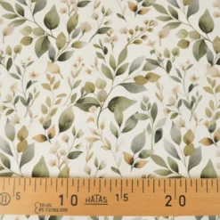 Tissu cretonne coton Luara feuillage vert fond blanc