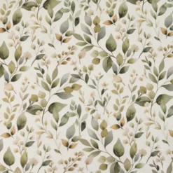 Tissu cretonne coton Luara feuillage vert fond blanc