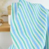 Tissu cretonne coton Lydia à rayures bleues et vertes - OEKO TEX