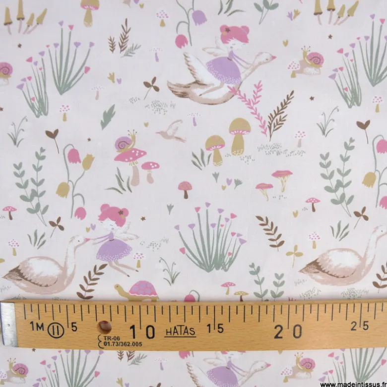 Tissu cretonne coton Maelyne motif Fées, cygnes et animaux – OEKO TEX