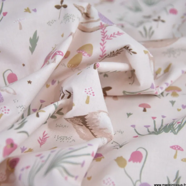Tissu cretonne coton Maelyne motif Fées, cygnes et animaux – OEKO TEX