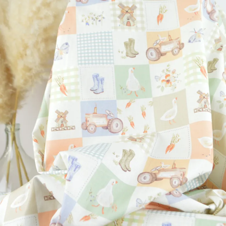 Tissu cretonne coton Magdy motif patchwork de la ferme -OEKO TEX