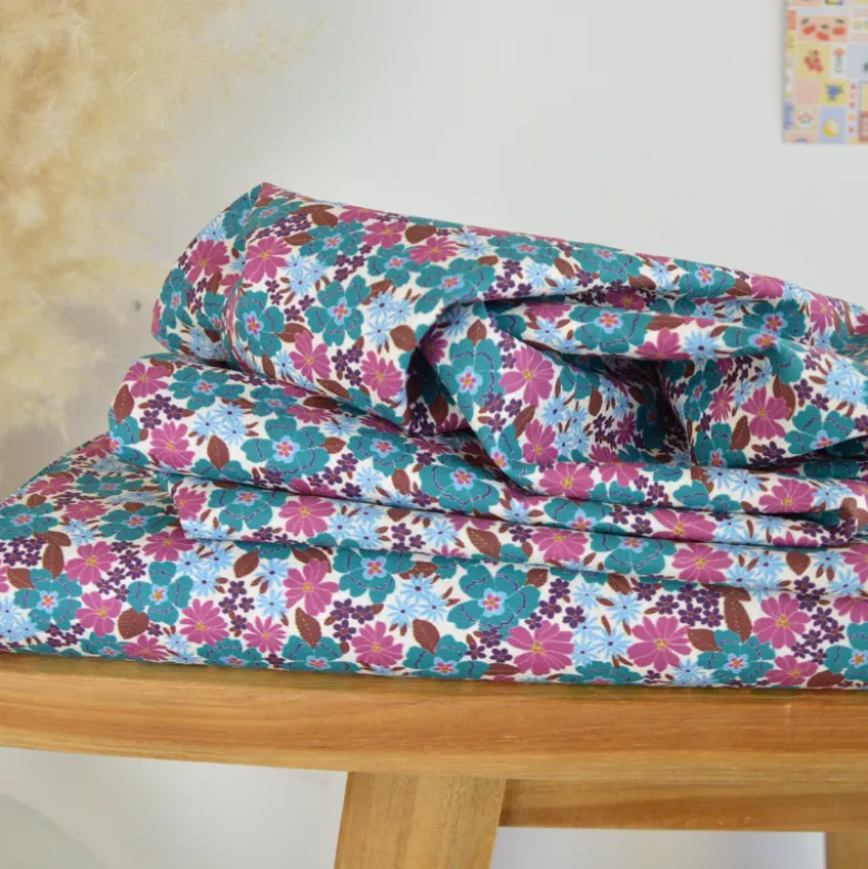 Tissu cretonne coton Marica fleurs Paon et roses - OEKO TEX