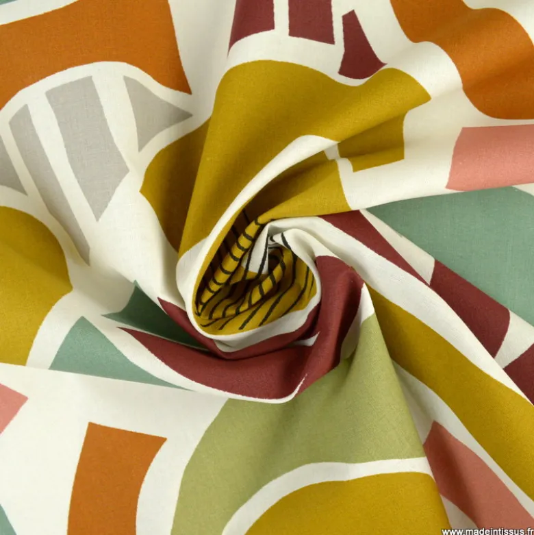 Tissu cretonne coton Miro curry -OEKO TEX