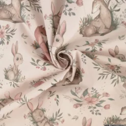 Tissu cretonne coton motif animaux de la foret fond beige