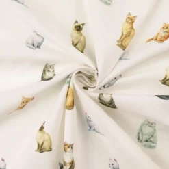 Tissu cretonne coton motif chats fond blanc - OEKO TEX