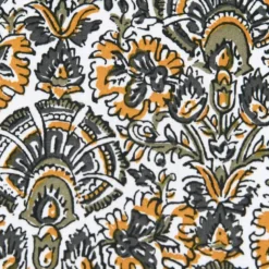 Tissu cretonne coton Nasik motifs fleurs kaki et jaune