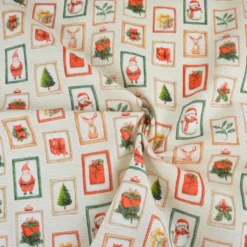 Tissu cretonne coton Noël motif cartes vintages