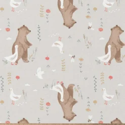 Tissu cretonne coton Nominoe motif ours et oies vert clair -OEKO TEX
