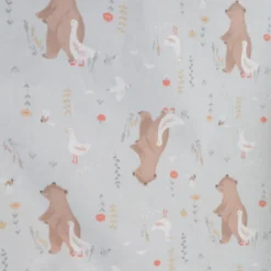 Tissu cretonne coton Nominoe motif ours et oies vert clair -OEKO TEX