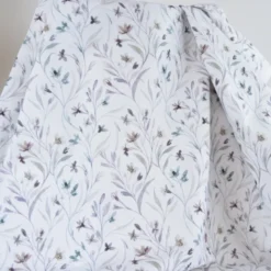 Tissu cretonne coton Ondaline feuillage gris et prune - OEKO TEX