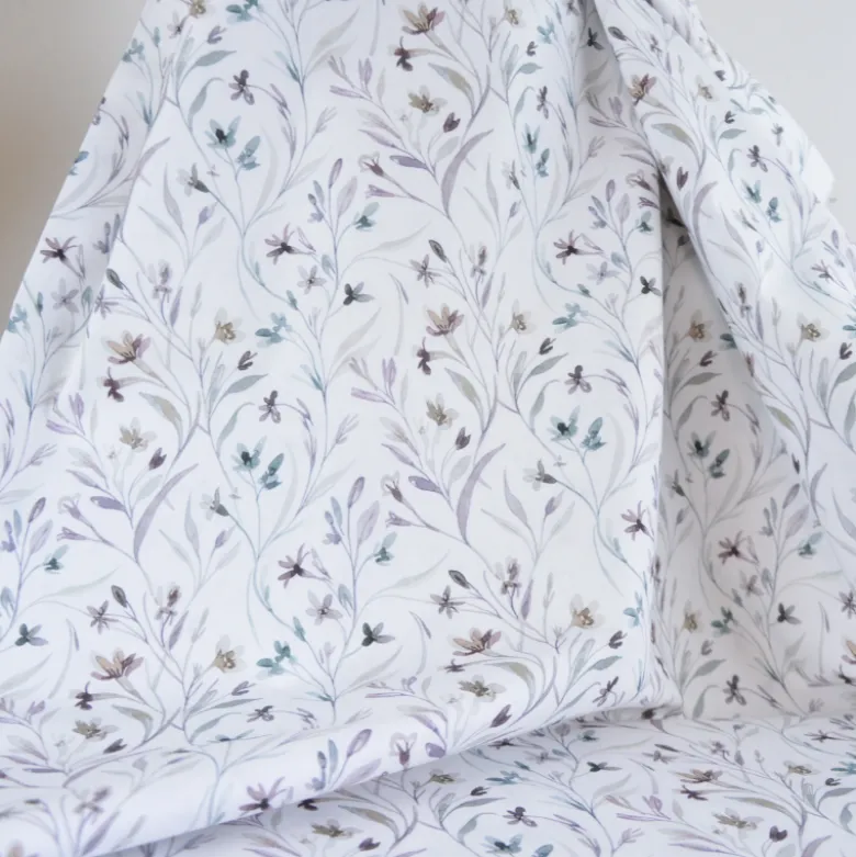 Tissu cretonne coton Ondaline feuillage gris et prune - OEKO TEX