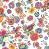 Tissu Cretonne Coton Pareo – motif fleurs fond blanc