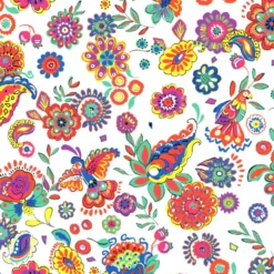 Tissu Cretonne Coton Pareo – motif fleurs fond blanc
