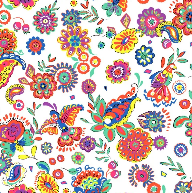 Tissu Cretonne Coton Pareo – motif fleurs fond blanc