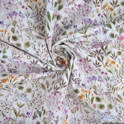Tissu cretonne coton Poaces fleurs sauvages lilas et vert - OEKO TEX