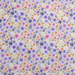 Tissu cretonne coton Rozenn motif fleurs violettes -OEKO TEX