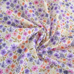 Tissu cretonne coton Rozenn motif fleurs violettes -OEKO TEX
