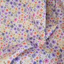 Tissu cretonne coton Rozenn motif fleurs violettes -OEKO TEX