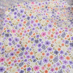 Tissu cretonne coton Rozenn motif fleurs violettes -OEKO TEX