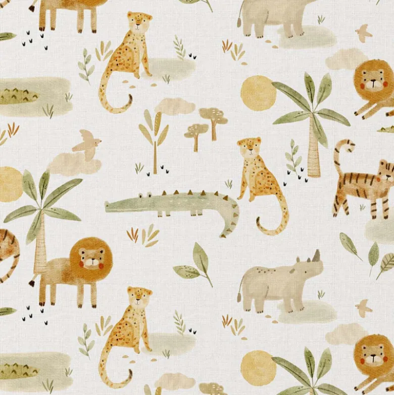 Tissu cretonne coton Sarafou motif animaux de la Jungle -OEKO TEX