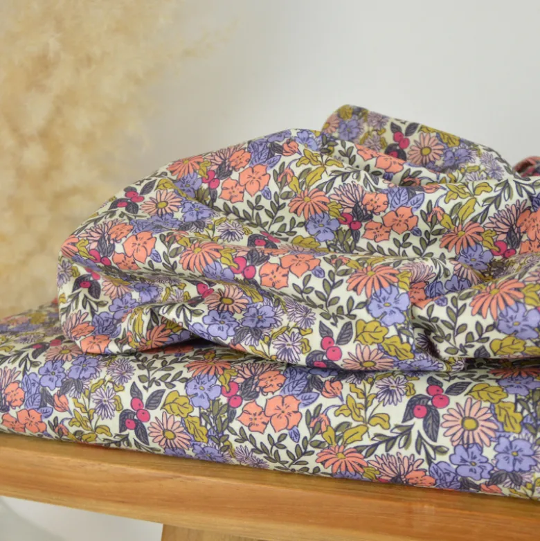 Tissu cretonne coton Seasons fleurs pêche et kaki - OEKO TEX
