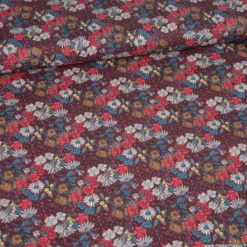 Tissu cretonne coton Seasons fleurs rouge fond chocolat - OEKO TEX