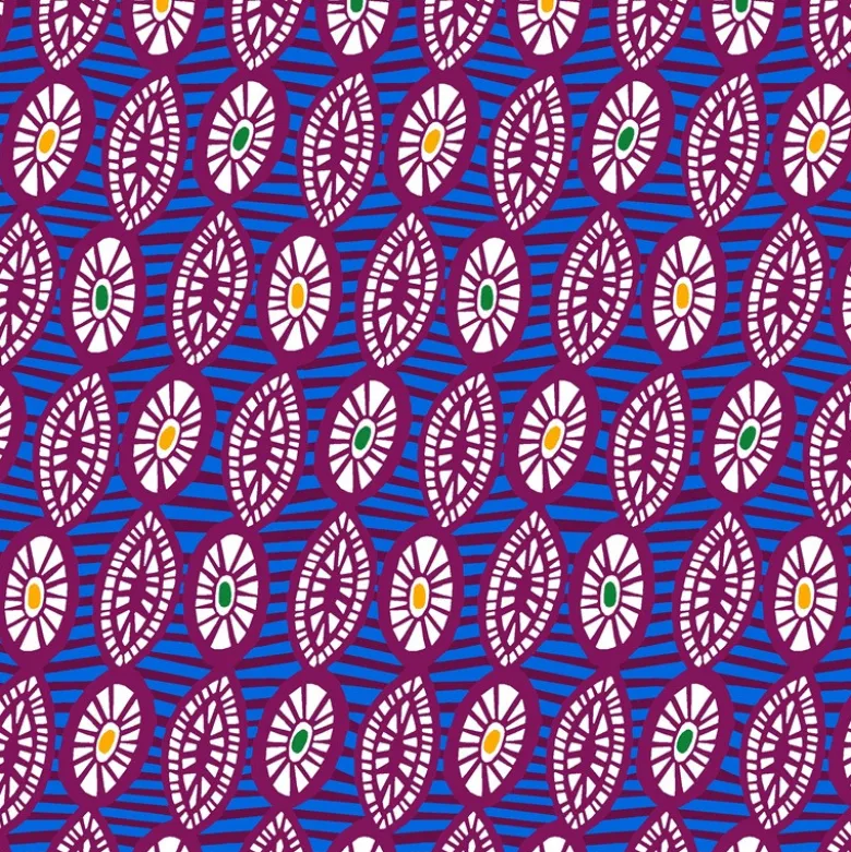 Tissu cretonne coton style wax bleu – Motif graphique africain