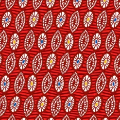Tissu cretonne coton style wax rouge – Motif graphique africain