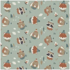 Tissu cretonne coton Sylvestre motif animaux fond vert – OEKO TEX