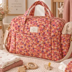 Tissu cretonne coton Thalie fleurs skin et violet - OEKO TEX