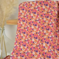 Tissu cretonne coton Thalie fleurs skin et violet - OEKO TEX